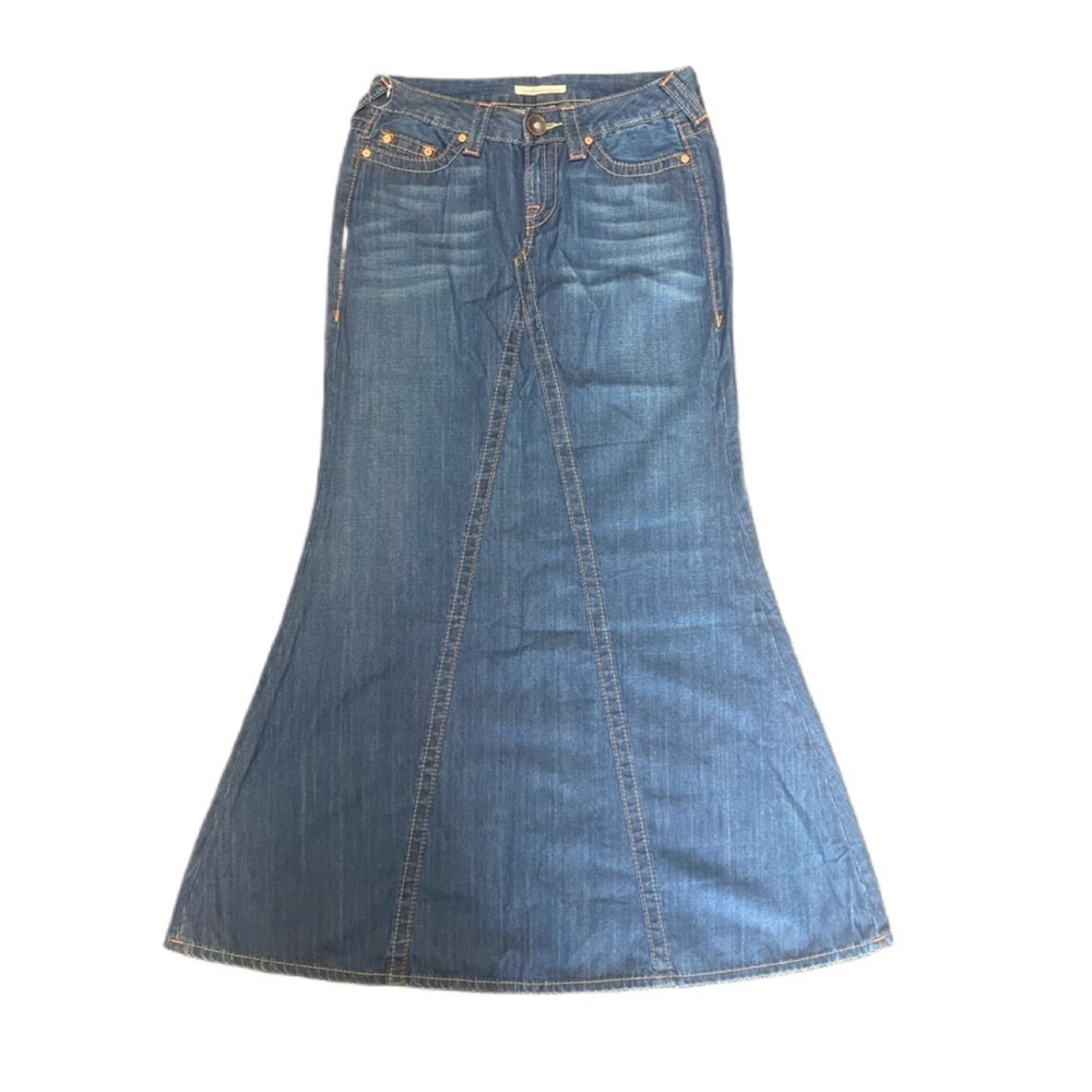 Anoname NWOT Women’s Flared Cut Long Denim Maxi Blue Jean Skirt Sz 27